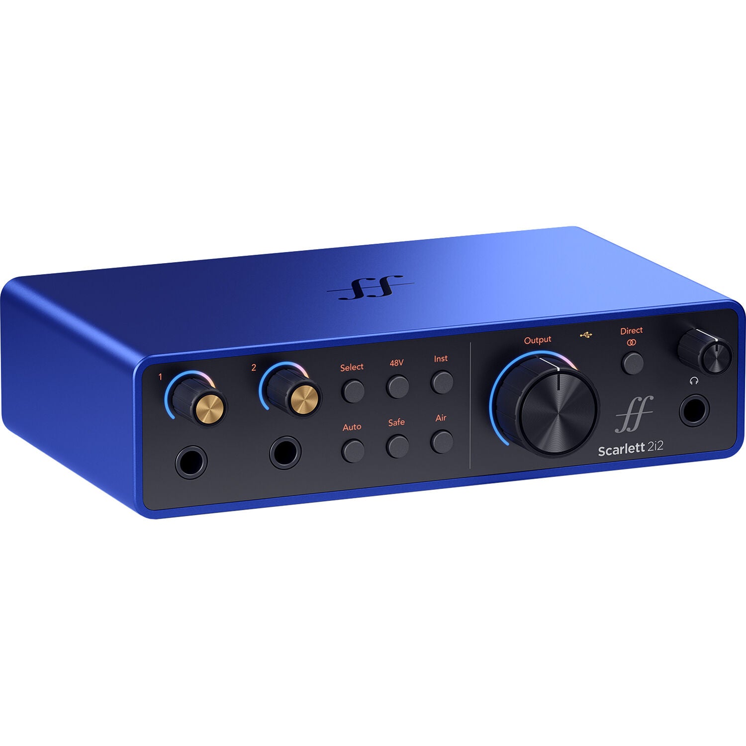 Focusrite Scarlett 2i2 4th Gen Anniversary Edition audio interface with dual combo inputs and professional-level controls.