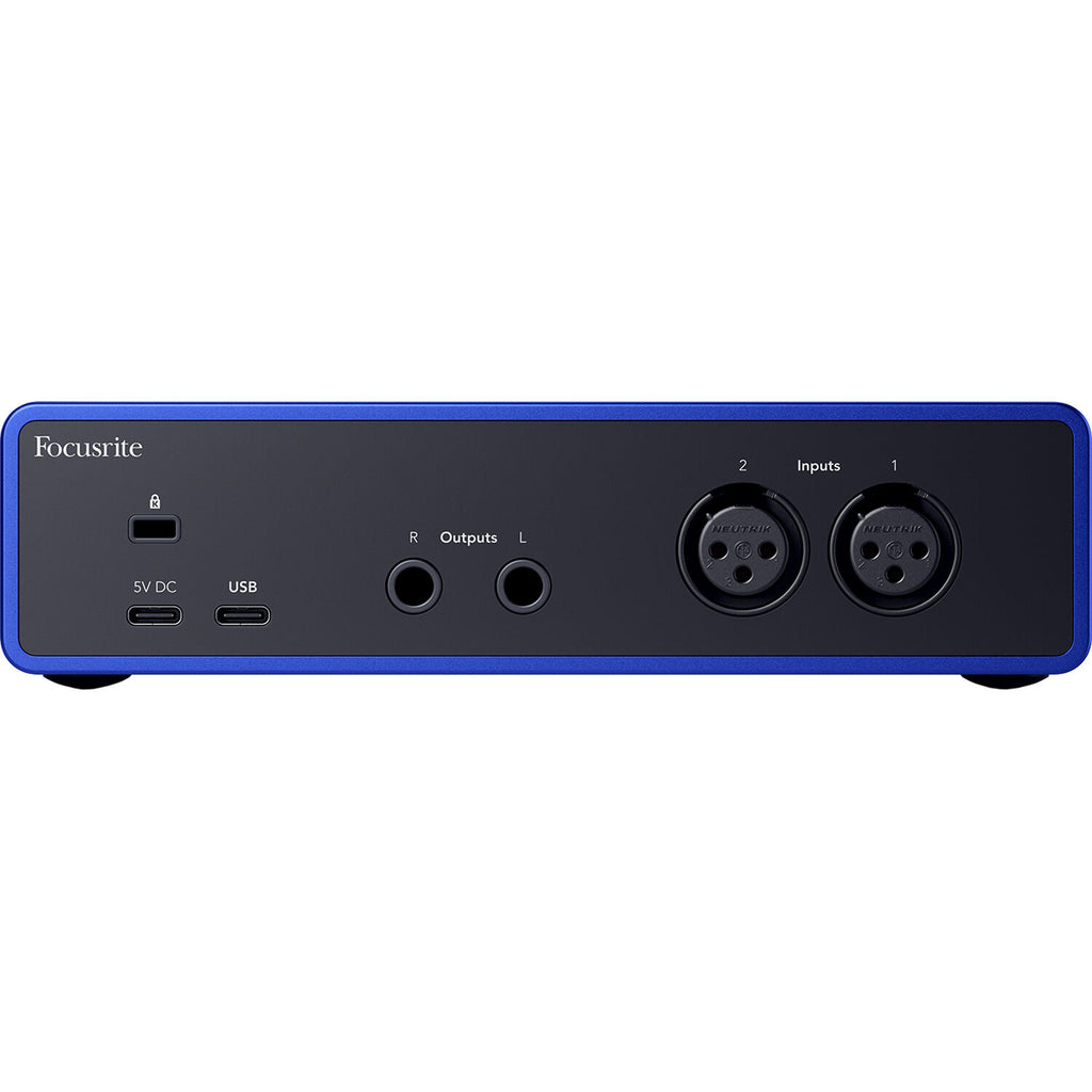 Focusrite Scarlett 2i2 4th Gen Anniversary Edition audio interface with two input/output knobs and sleek design.