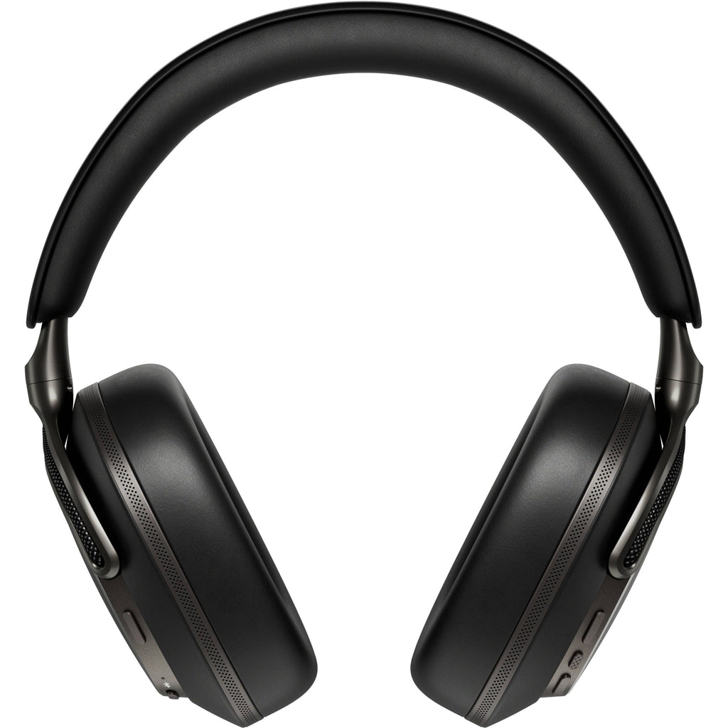 Bowers & Wilkins Px8 S2 wireless headphones with sleek black design and over-ear cushions, resting on a surface.