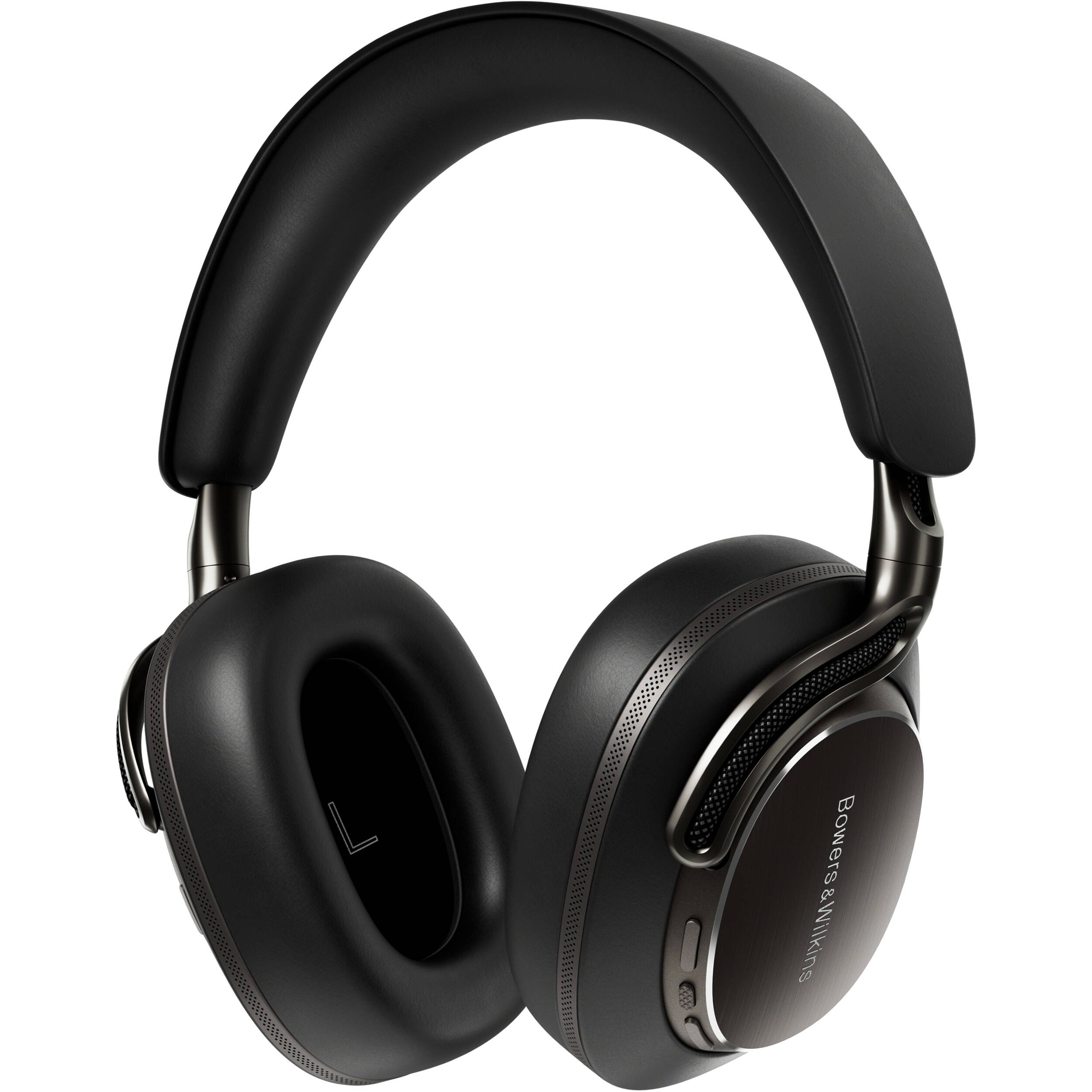 Bowers & Wilkins Px8 S2 wireless headphones with sleek design and padded ear cups, shown from a side angle.