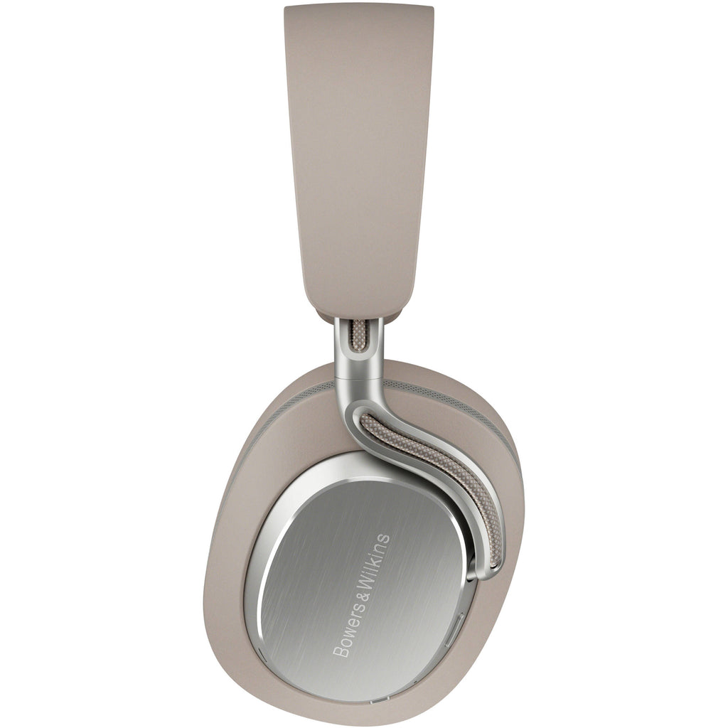 Bowers & Wilkins Px8 S2 wireless headphones with sleek black design and plush ear cushions, shown from a side angle.