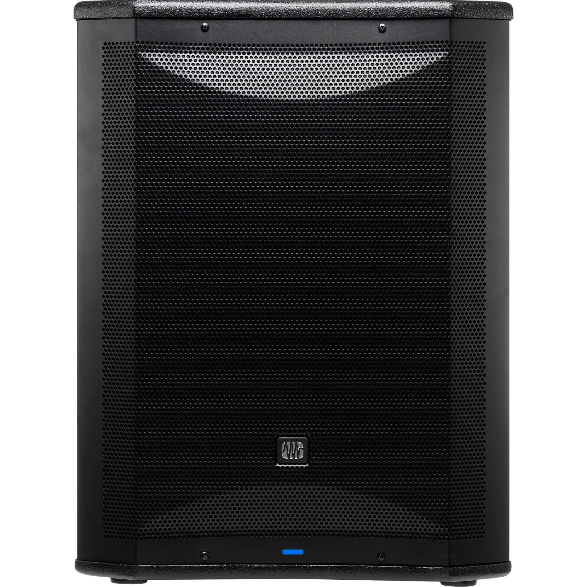 Presonus Air XD Sub 15 active subwoofer with front control panel and speaker grille, designed for high-quality bass in audio setups.
