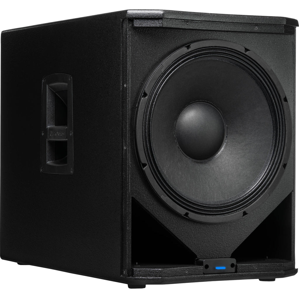 Presonus Air XD Sub 15 active subwoofer with black enclosure and control panel, designed for high-quality bass amplification.