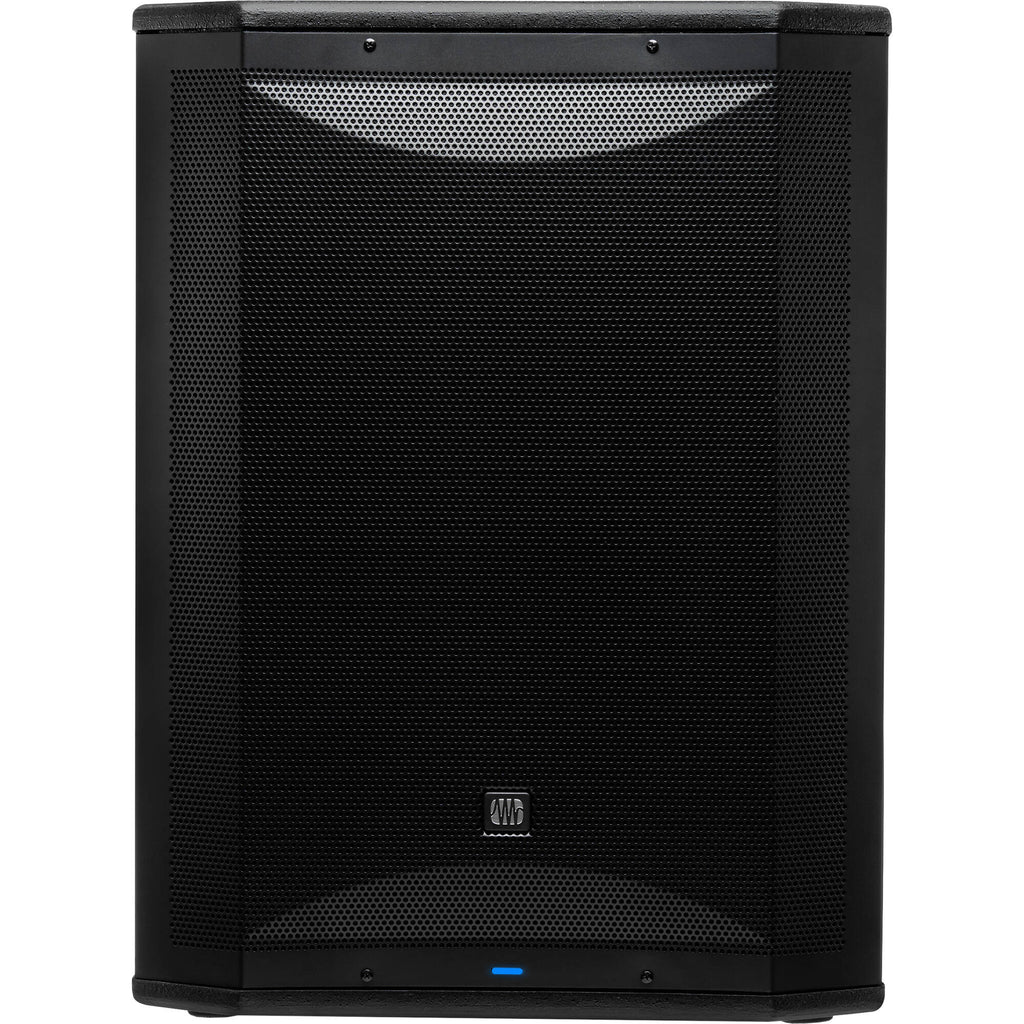 Presonus Air XD Sub 18 active subwoofer with large speaker driver and control panel, designed for powerful bass in audio systems.