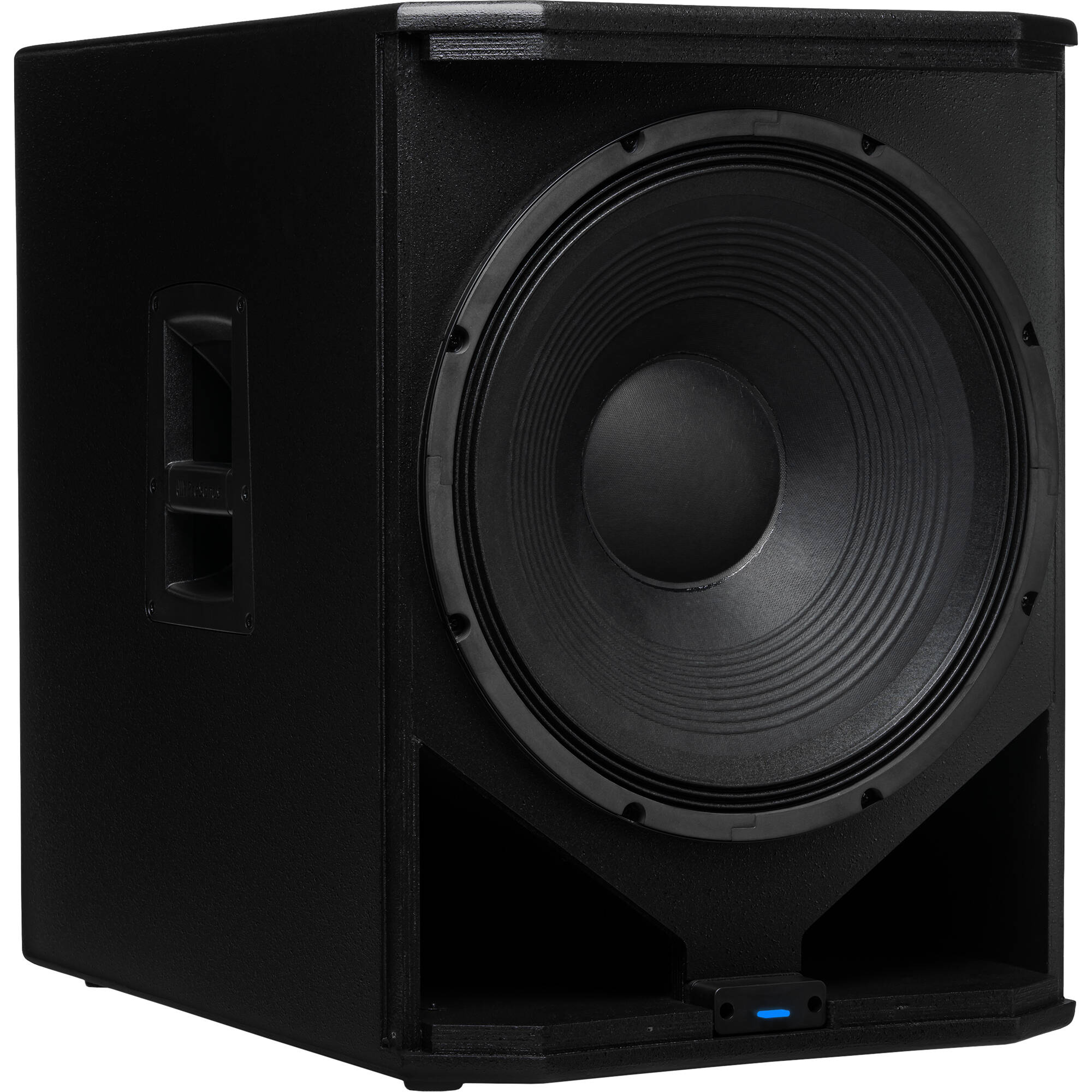 Presonus Air XD Sub 18 active subwoofer with black enclosure and control panel, designed for powerful bass in audio setups.