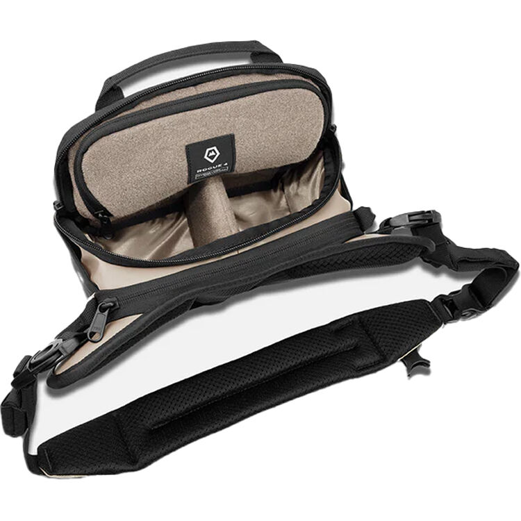 Wandrd Rogue Sling video equipment bag with padded compartments and adjustable strap for camera gear transport.