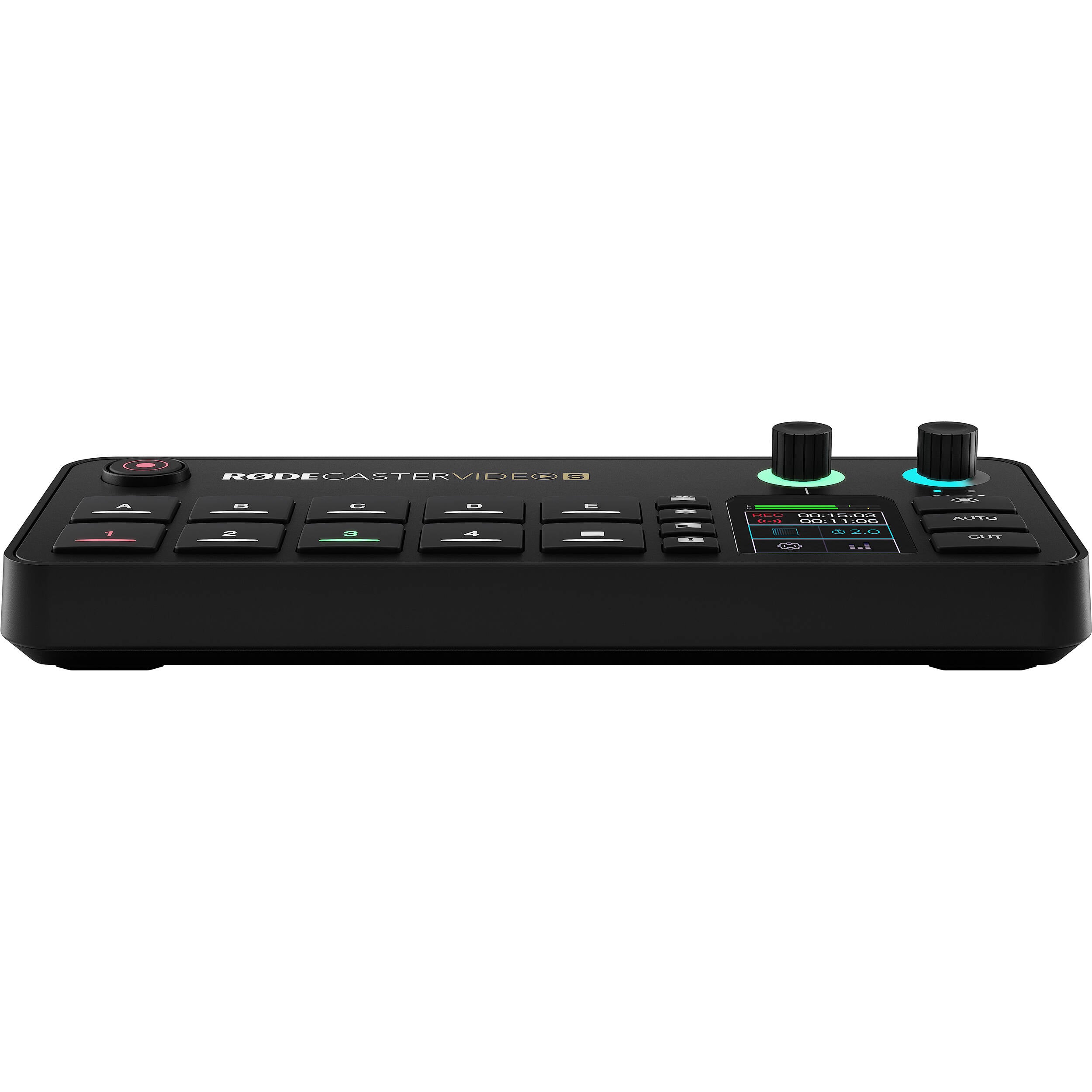 Rode RodeCaster Video S video edit controller with multiple buttons, dials, and ports for professional media production.