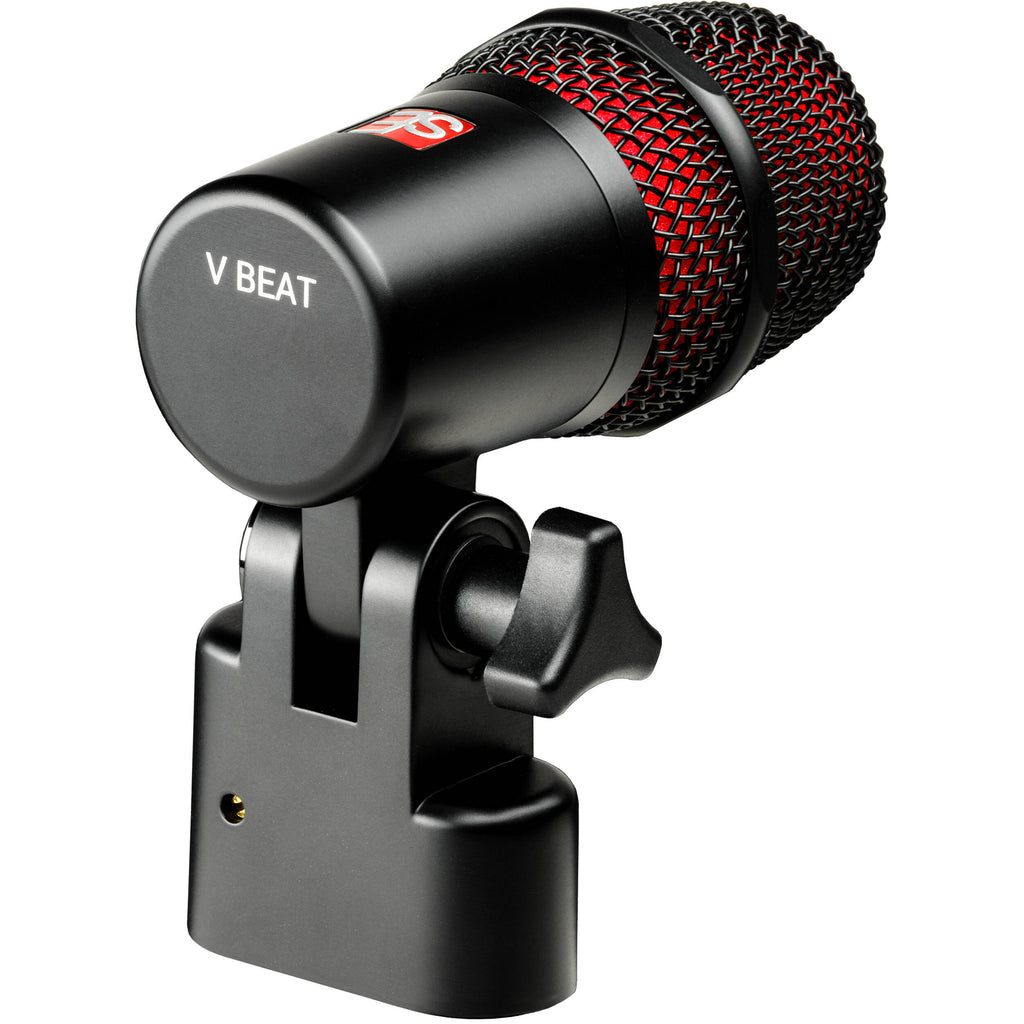 SE Electronics V BEAT dynamic microphone shown with sleek black finish and professional design for vocals and live performances.