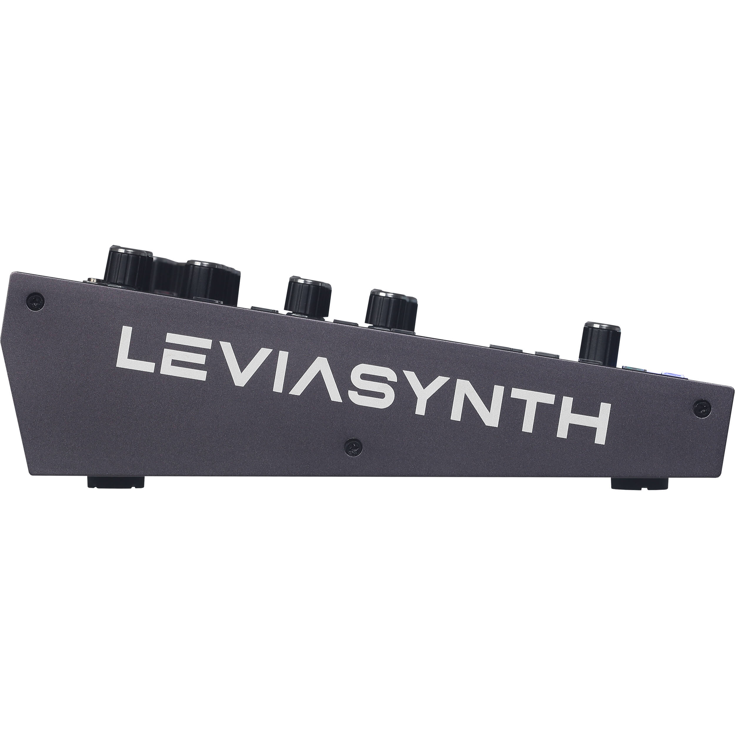 ASM Leviasynth desktop synthesizer with knobs and buttons, compact electronic music instrument for sound creation and editing.