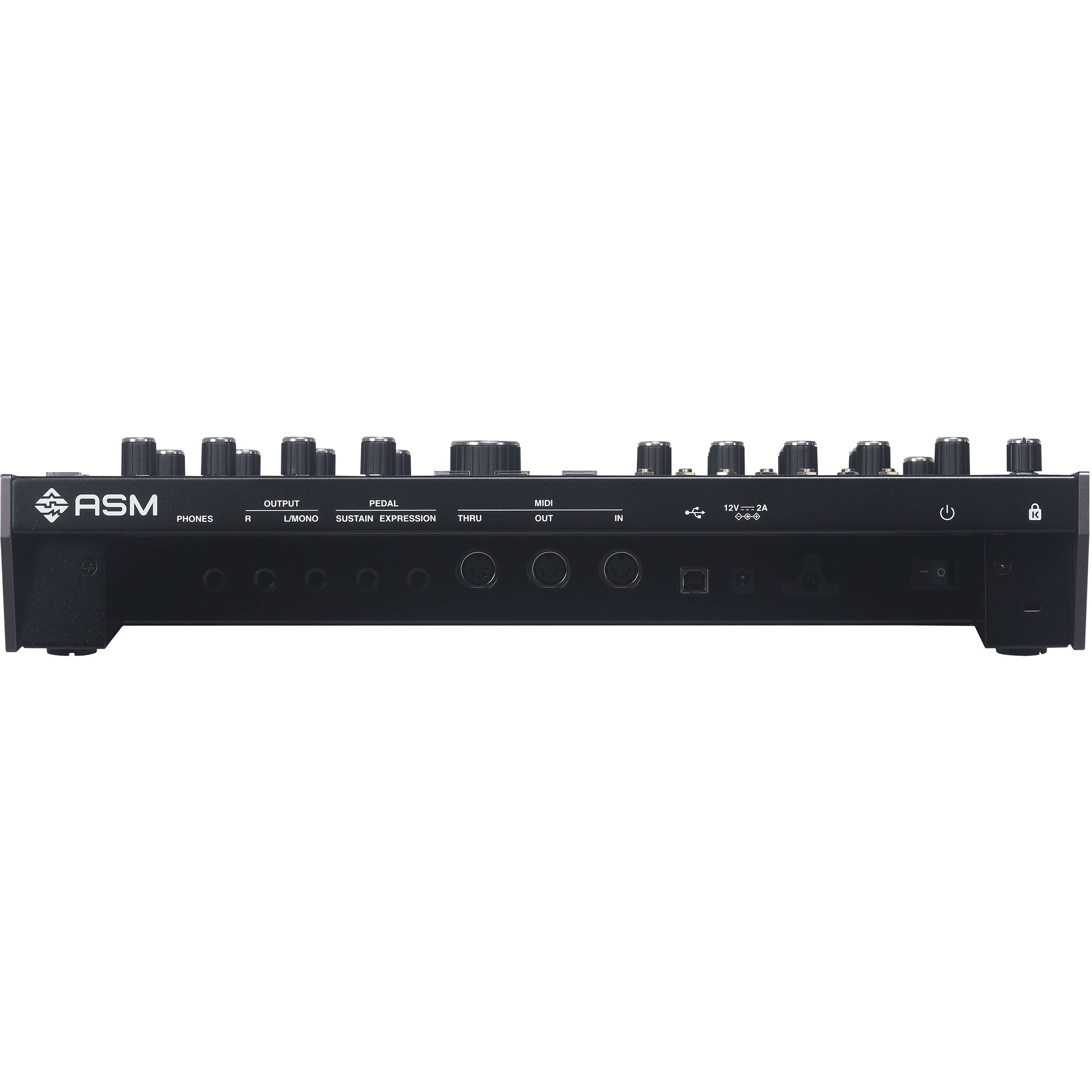 ASM Leviasynth desktop synthesizer with knobs and buttons, compact electronic music instrument for studio and live use.