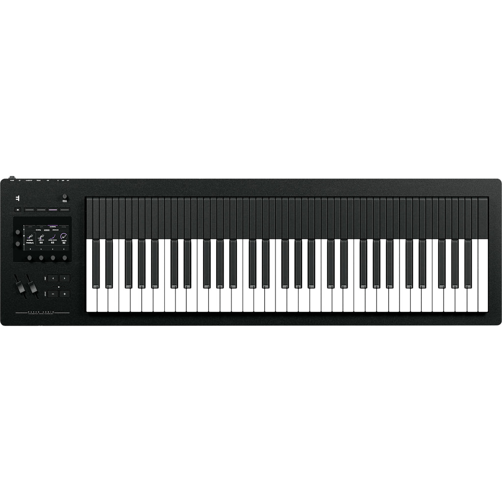 Expressive E Osmose 61 keyboard synthesizer with black control panel and keys, showcasing its expressive interface and modern design.