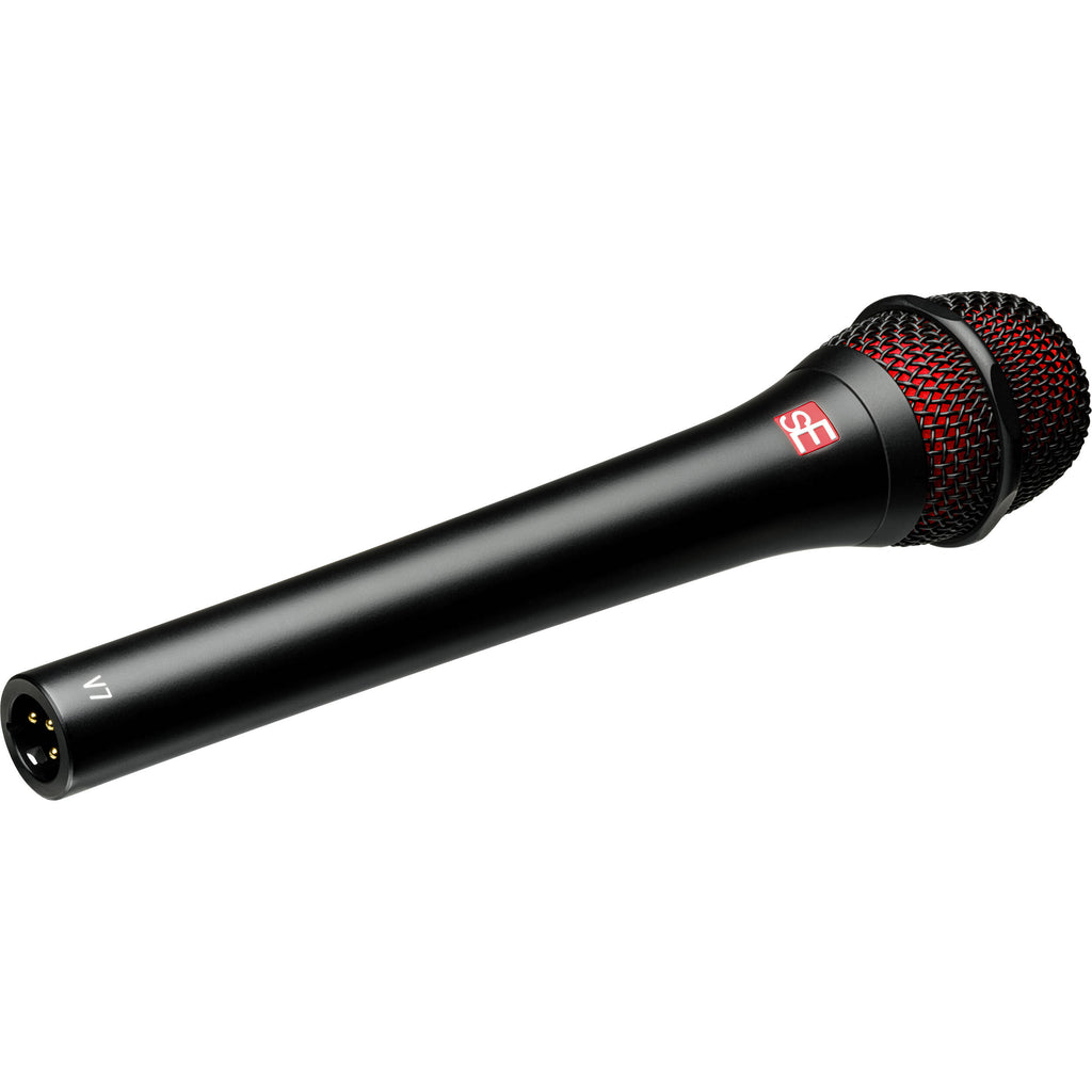 SE Electronics V7 ENG dynamic microphone shown with professional audio and metal grille, ideal for live and studio recording.