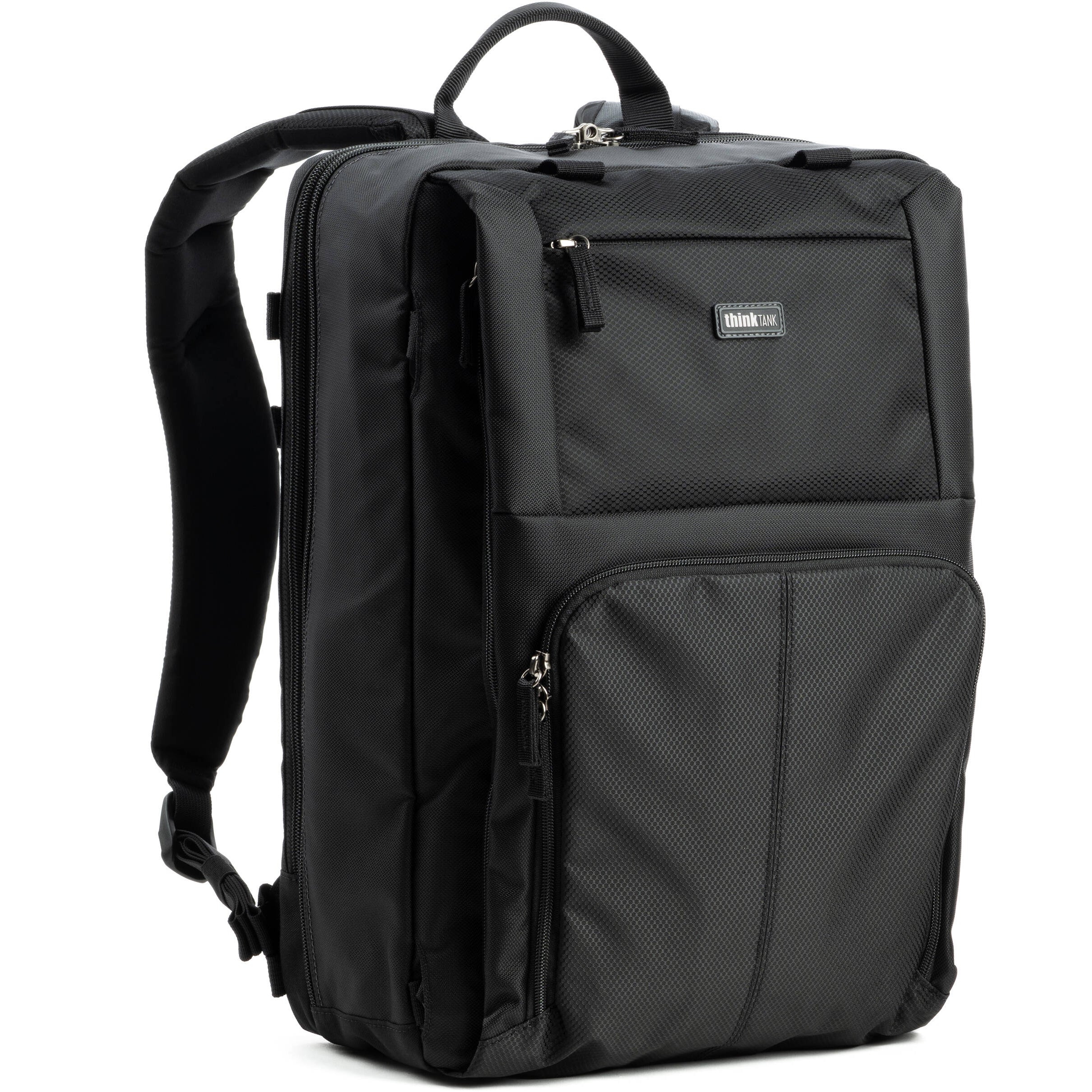 Think Tank Shape Shifter video equipment bag with adjustable compartments and padded interior for camera gear.