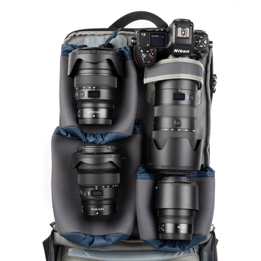 Think Tank Shape Shifter video equipment bag with adjustable compartments and padded design for safe gear transport.