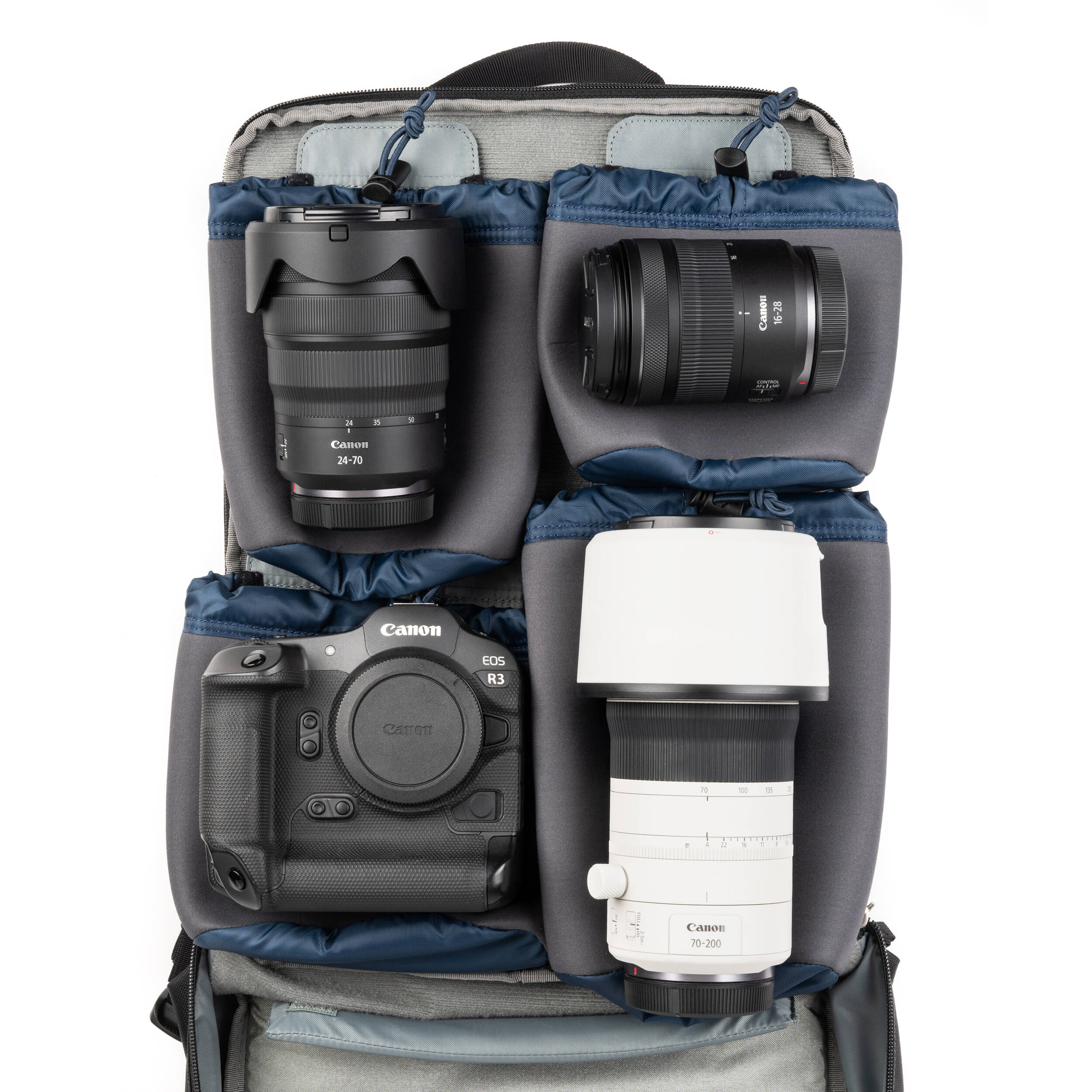 Think Tank Shape Shifter video equipment bag with multiple compartments and padded interior for camera gear storage.