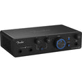 Fender Quantum LT 4 USB audio interface with multiple input/output ports and digital controls on a sleek black surface.