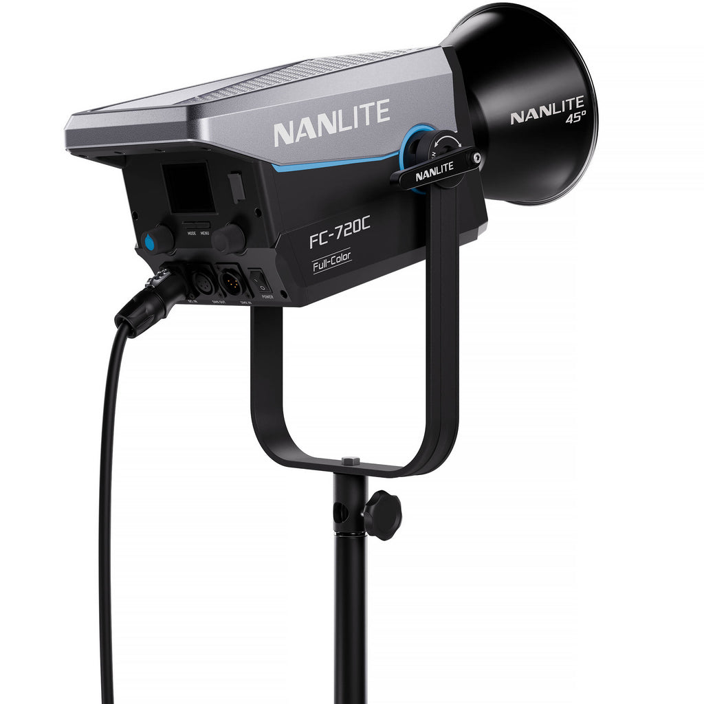 Nanlite FC-720C RGBW color LED spotlight showing adjustable RGB lighting and modern design for professional photography and videography