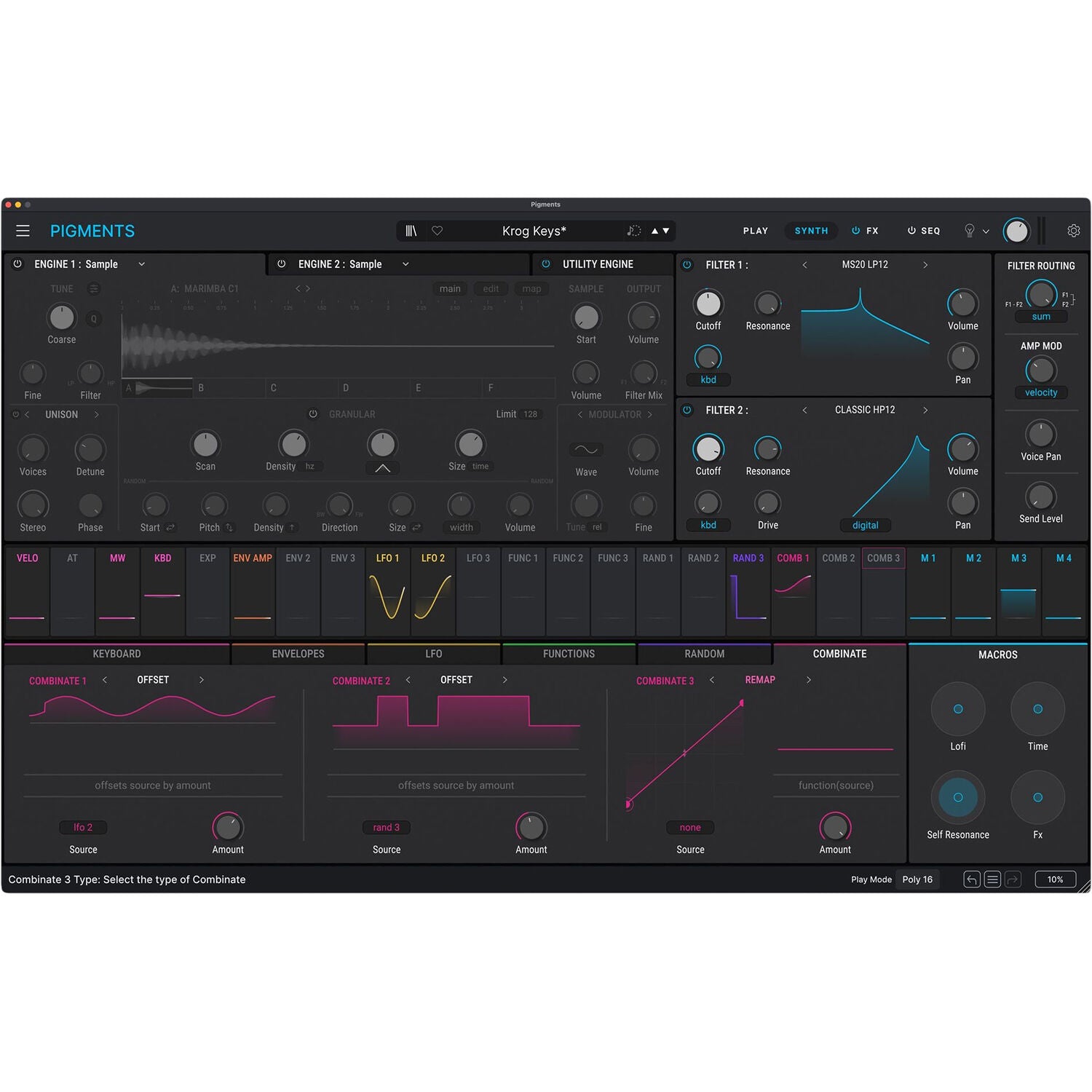 Arturia Pigments 7 virtual instrument plugin interface with colorful waveform displays and control knobs.