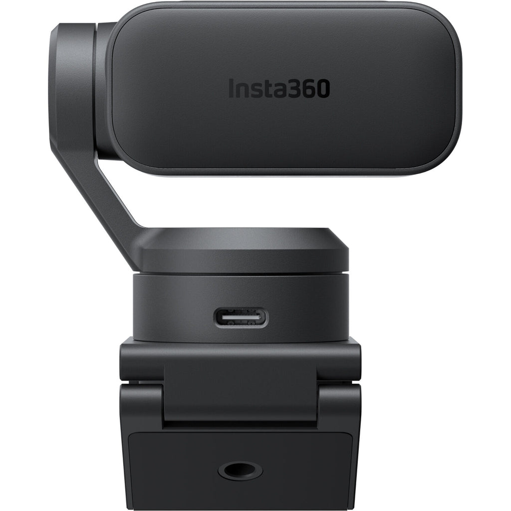 Insta360 Link 2 Pro video conferencing camera with adjustable lens, mounted on a desk for virtual meetings and remote communication.