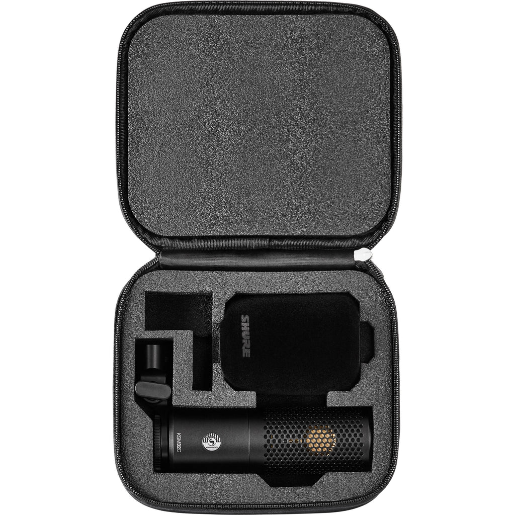 Shure KSM32C/HM condenser microphone from the stage kit, with a sleek black body and professional audio equipment design.