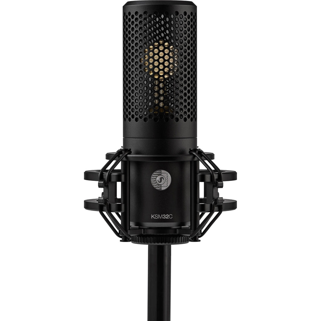 Shure KSM32C/SM studio condenser microphone set with shock mount and accessories for professional recording.