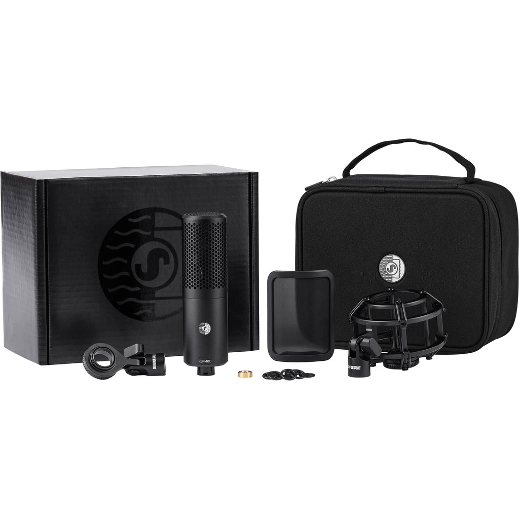 Shure KSM40C condenser microphone with professional audio quality, featuring a sleek black design and rugged build.