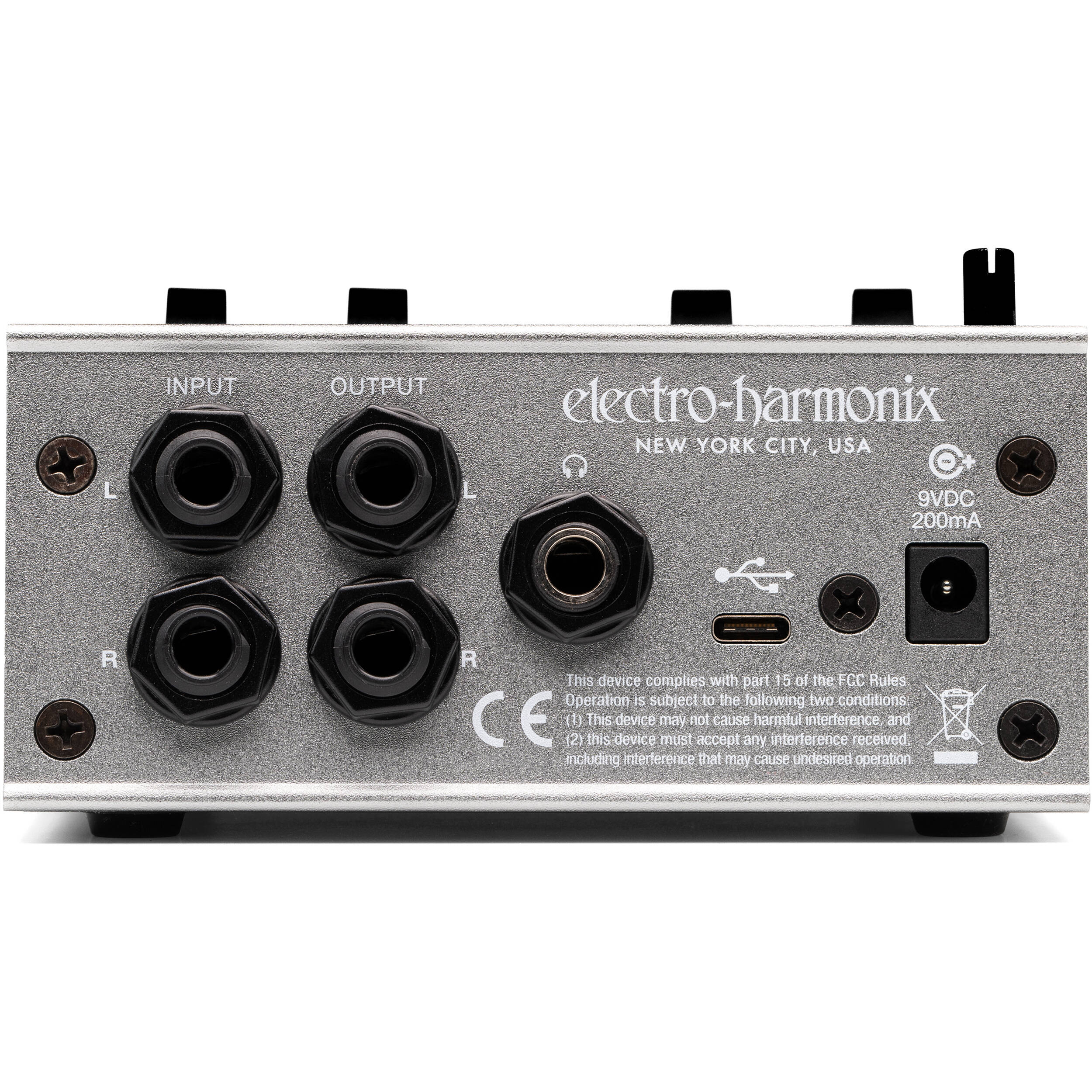Electro Harmonix Effects Interface Hardware Pedal with multiple input and output jacks for guitar or audio effects processing.