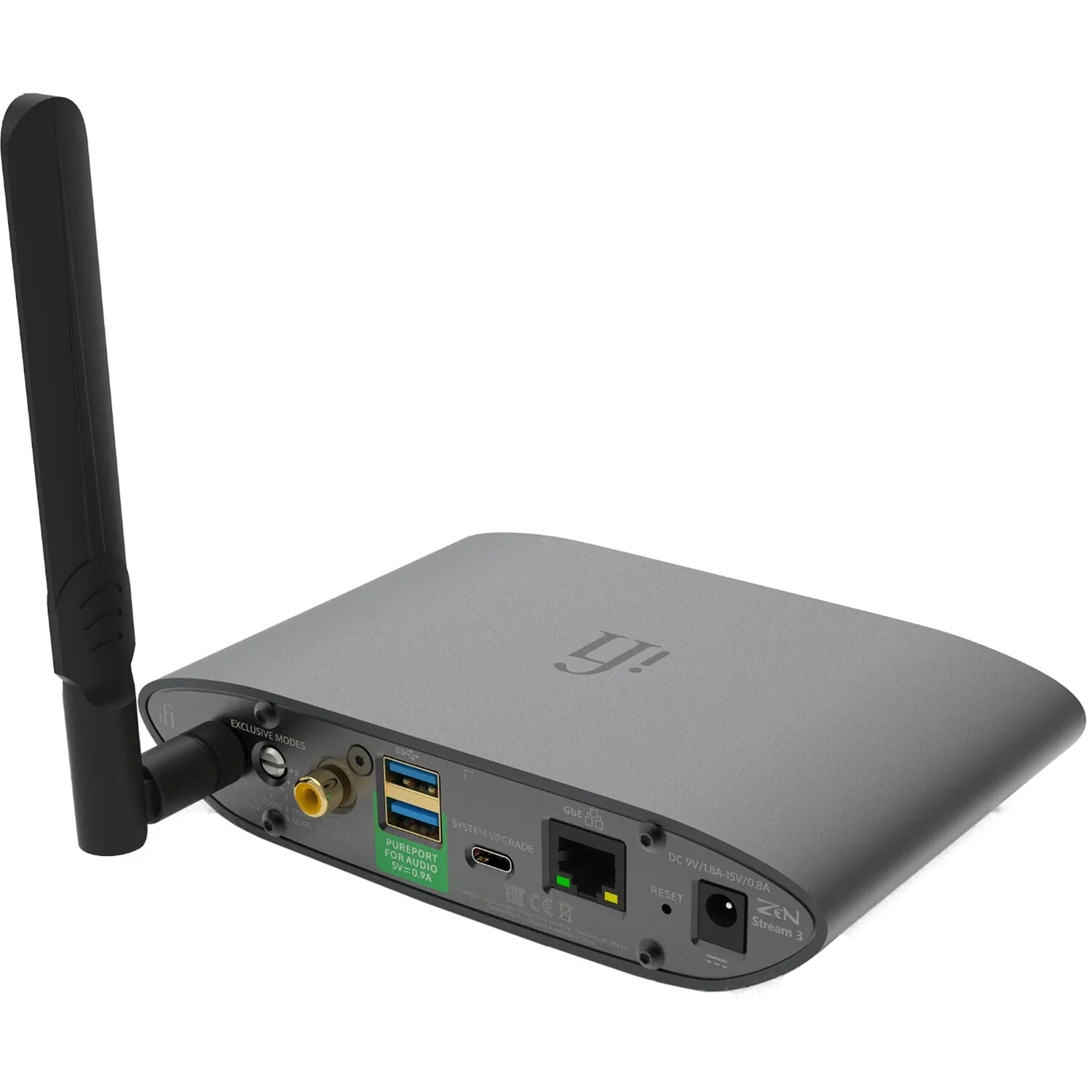 iFi Audio ZEN Stream 3 music streamer device with sleek black finish and front display, designed for high-quality audio streaming.
