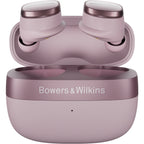Bowers & Wilkins Pi8 wireless in-ear headphones with sleek black earbuds and inline remote on a white background.