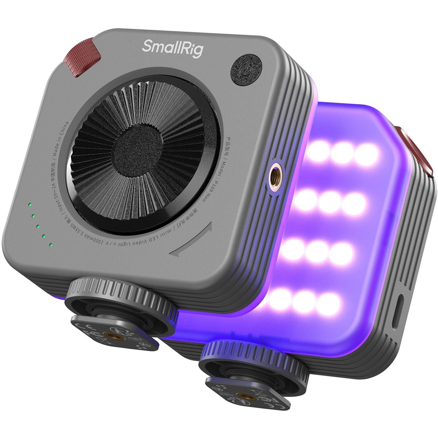 SmallRig Neo Mini LED Video Light P108 RGB light showing compact, adjustable design with multiple color options for video lighting.