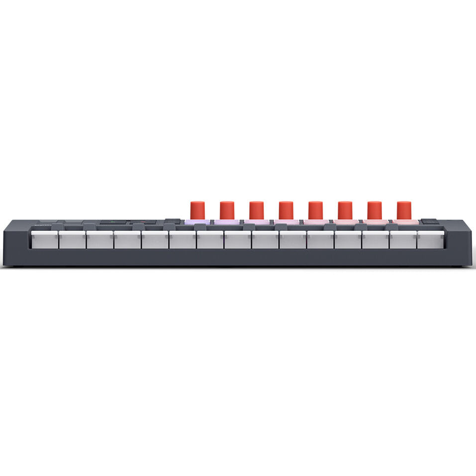Novation FLkey 2 Mini 25 MIDI keyboard controller with colorful pads and control knobs, designed for music production.