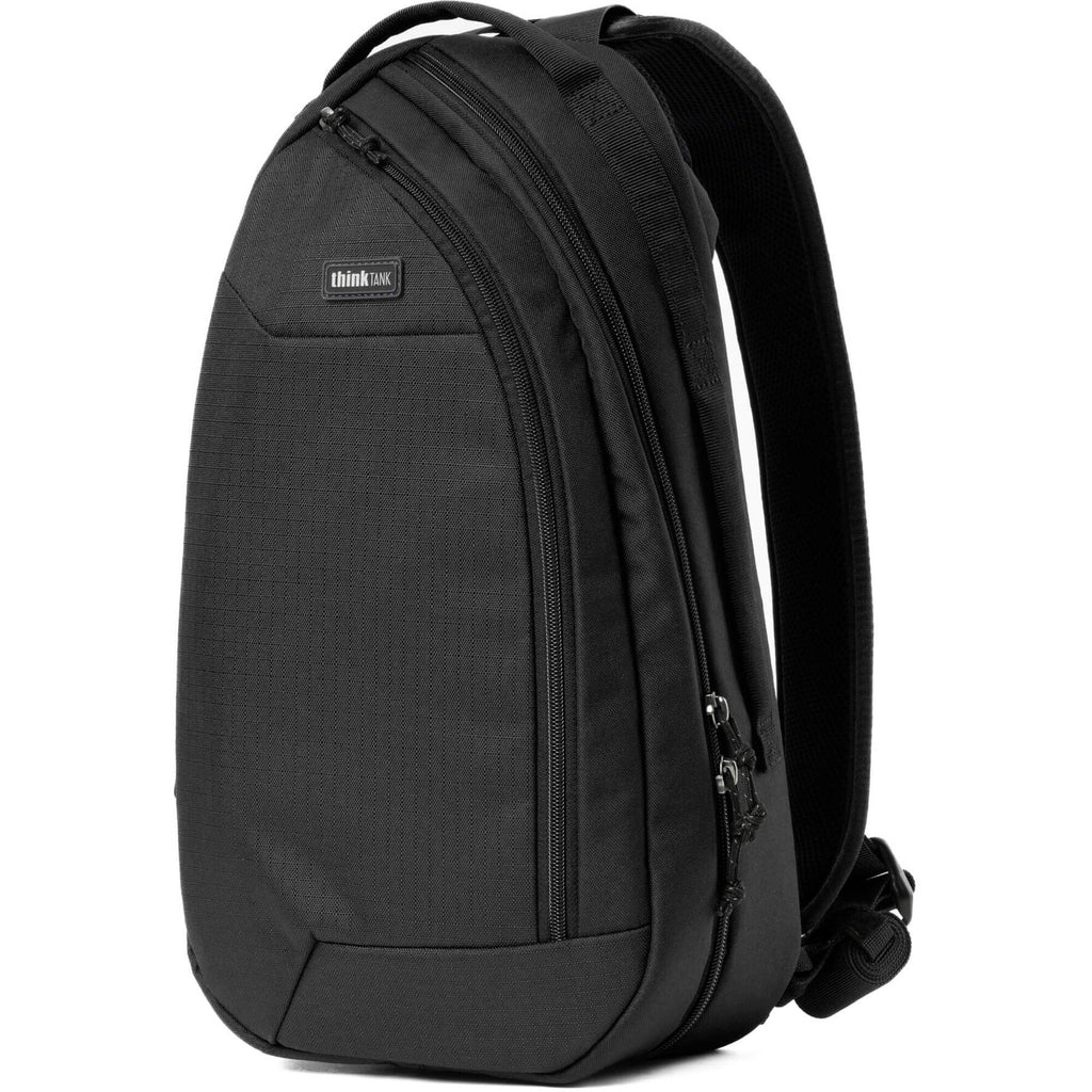 Think Tank TurnStyle video equipment bag with adjustable strap and multiple compartments for camera gear and accessories.