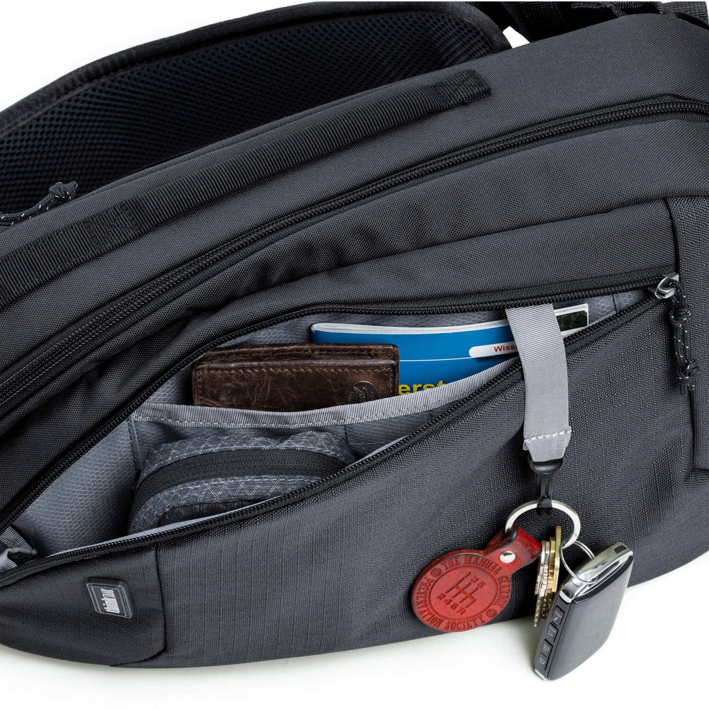 Think Tank TurnStyle video equipment bag with adjustable strap and multiple compartments for cameras and accessories.