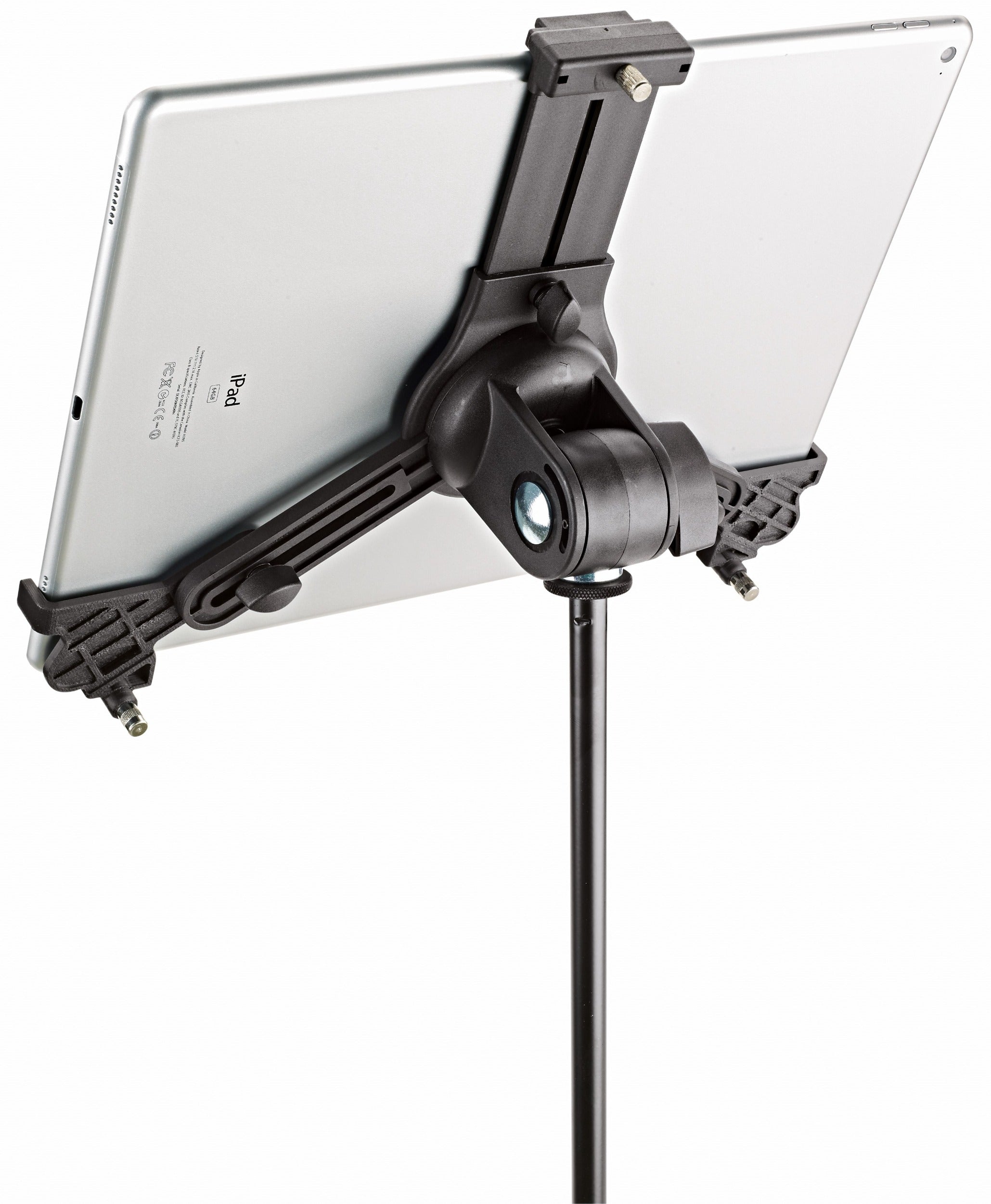 K&M 19790 multimedia microphone stand with adjustable height and flexible holder for studio or stage use.