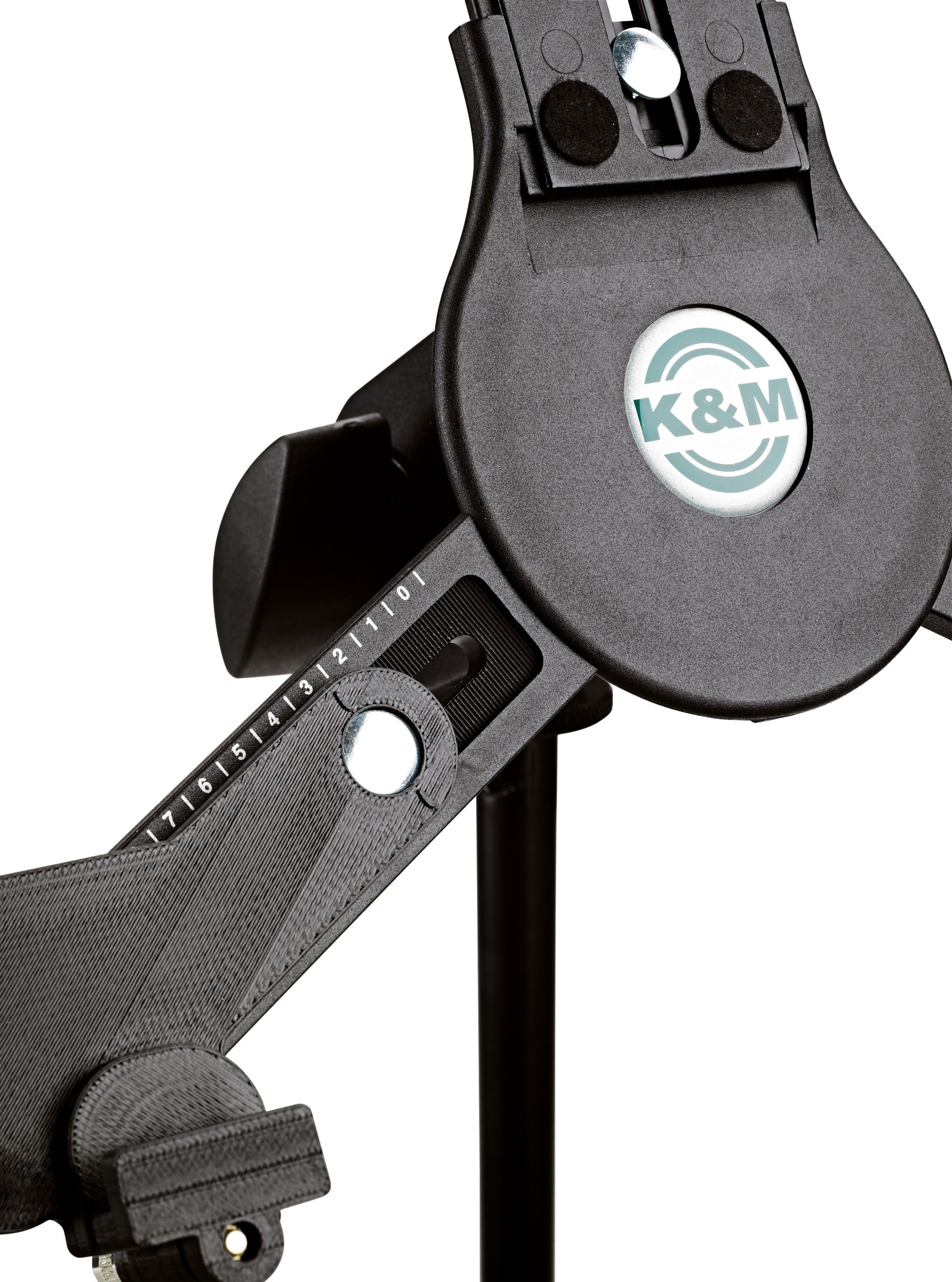 K&M 19790 multimedia microphone stand with adjustable holder and sturdy metal construction for professional audio setups.