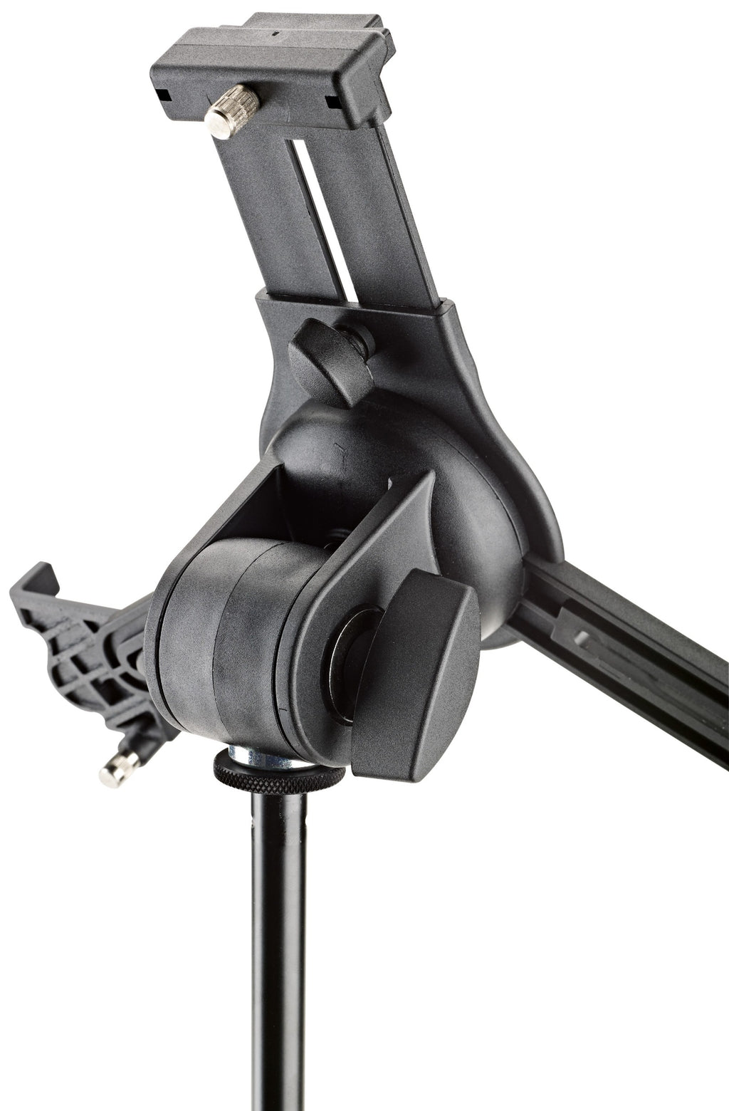 K&M 19790 microphone multimedia stand with adjustable arm and black finish, designed for studio and stage use
