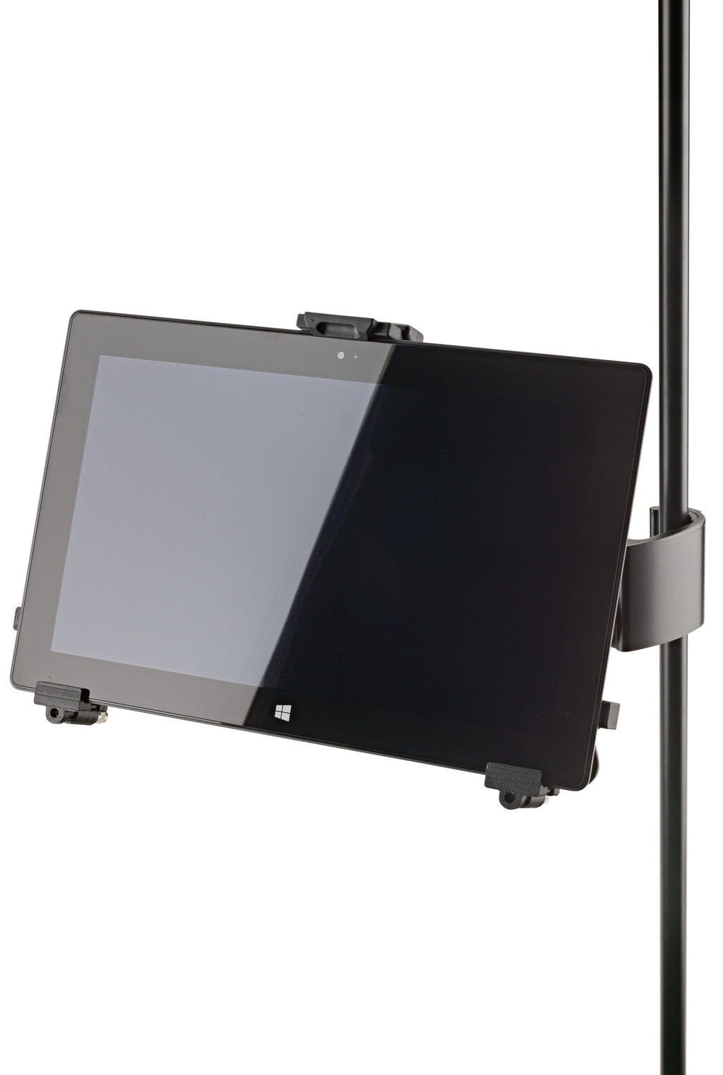 K&M 19791 multimedia microphone stand with adjustable holder and sleek black design for professional audio setups