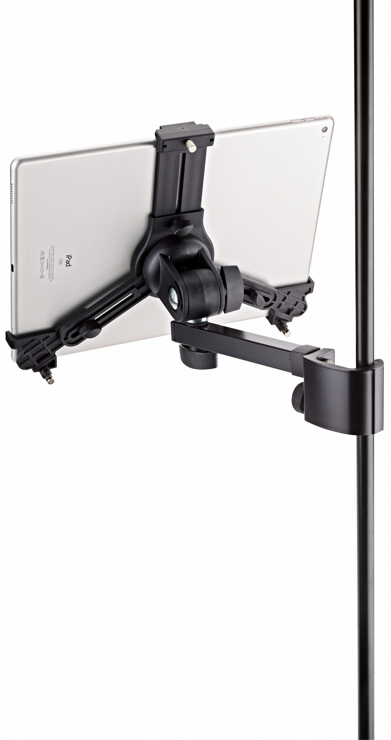 K&M 19791 multimedia microphone stand and holder with adjustable arm and sturdy base for professional audio setups.