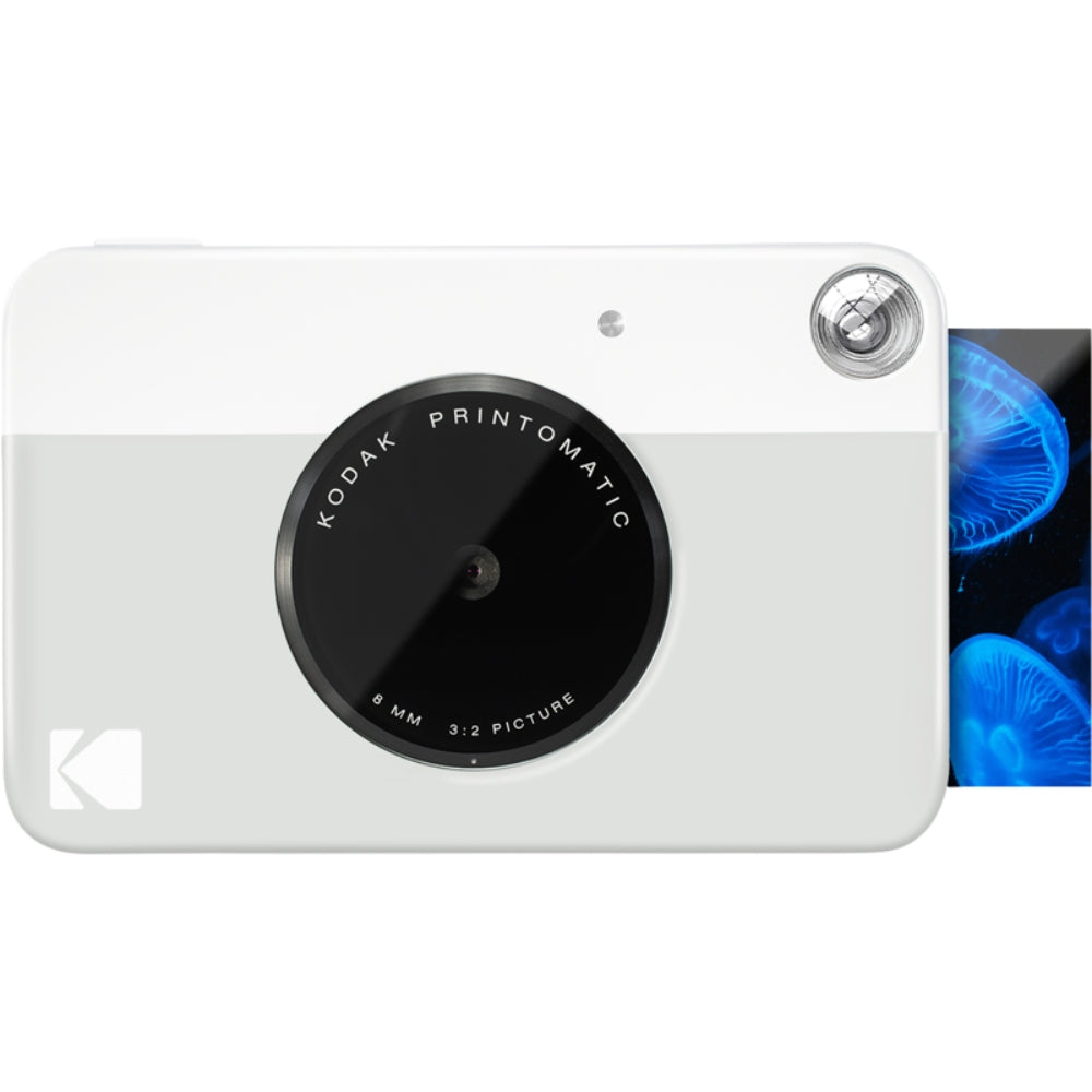 Kodak Printomatic instant camera with compact design, featuring a black body and lens ready for quick photo printing.