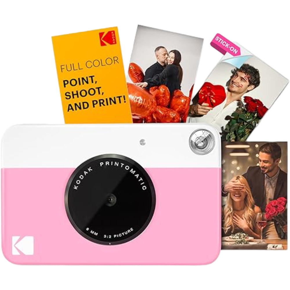 Kodak Printomatic instant compact camera with black body and lens, ready to take quick, vibrant photos