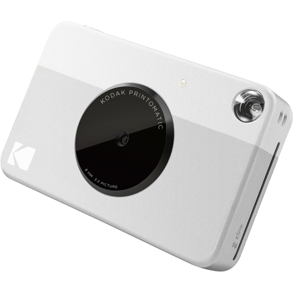 Kodak Printomatic instant compact camera with black body, ready to take colorful photos quickly.