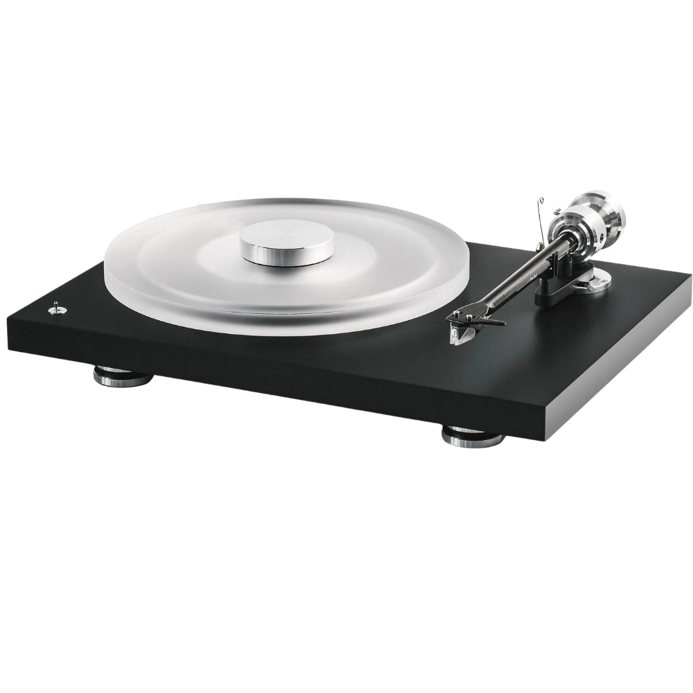 Pro-Ject Debut Reference 10 manual turntable with sleek design, tonearm, and platter visible in the image.