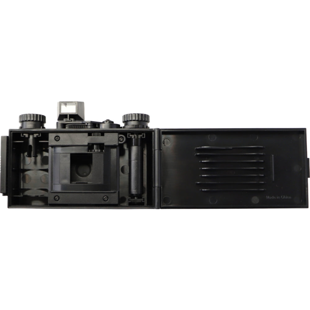 Ilford Pixie 35-II compact instant camera with a sleek black design and lens, ready for instant photography.