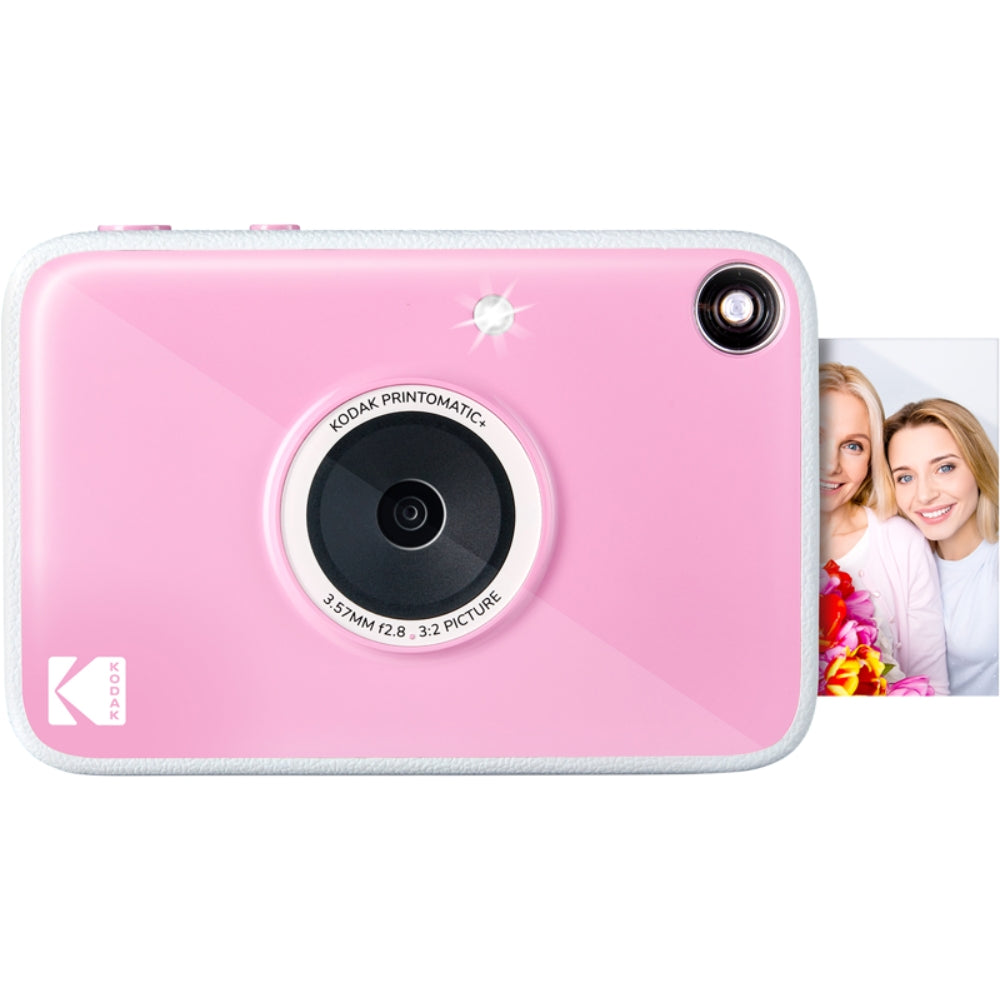 Kodak Printomatic+ instant compact camera with black body and lens, ready to capture and print photos on the go.