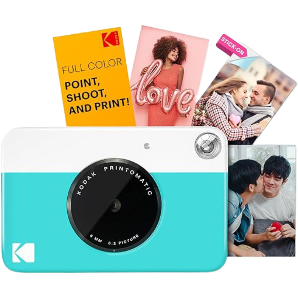 Kodak Printomatic instant and compact camera with colorful design, ready to capture and print photos instantly.