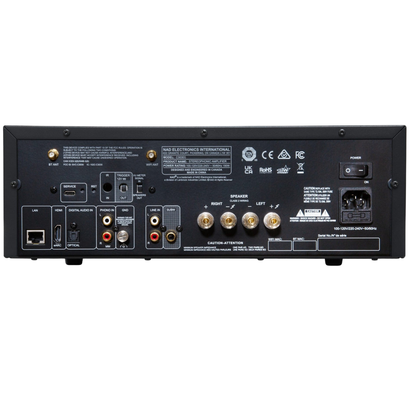 NAD C 3030S stereo amplifier with sleek black design and control knobs on the front panel.