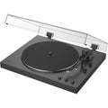 Sony PS-LX3BT turntable with black finish, featuring a sleek design and built-in Bluetooth for wireless audio streaming.