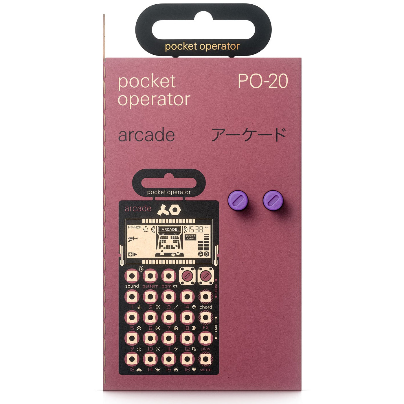 Teenage Engineering PO-20 Arcade portable music gadget with colorful buttons and compact design, used for creating chiptune sounds.