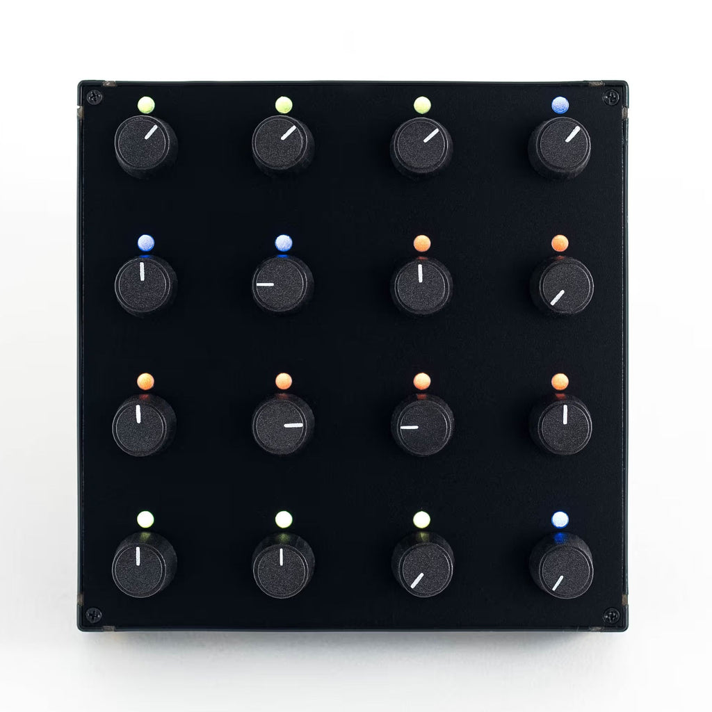 Intech Studio PO16 Linear Series 3 MIDI controller with knobs and sliders for music production and digital audio control.