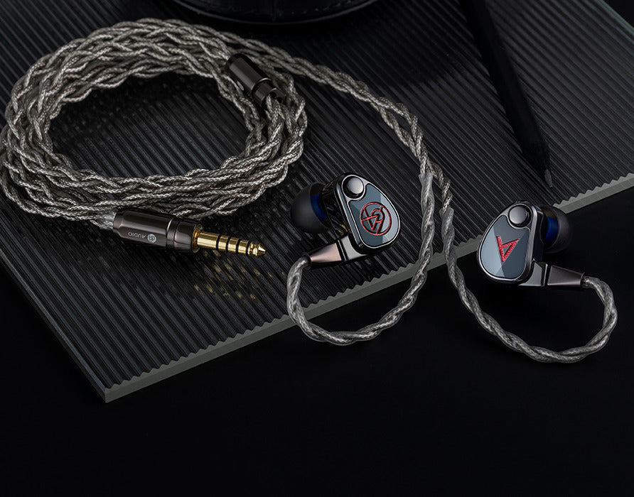 Astell&Kern XIO wired in-ear headphones with sleek black design and inline remote for high-quality audio listening.